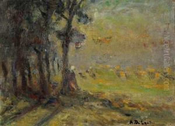 Landscape With Trees And Haystacks Oil Painting by Alois De Laet