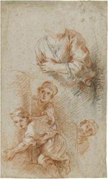 Three Children Peering From Behind A Column And A Study Of A Man'storso Oil Painting by Charles de Lafosse