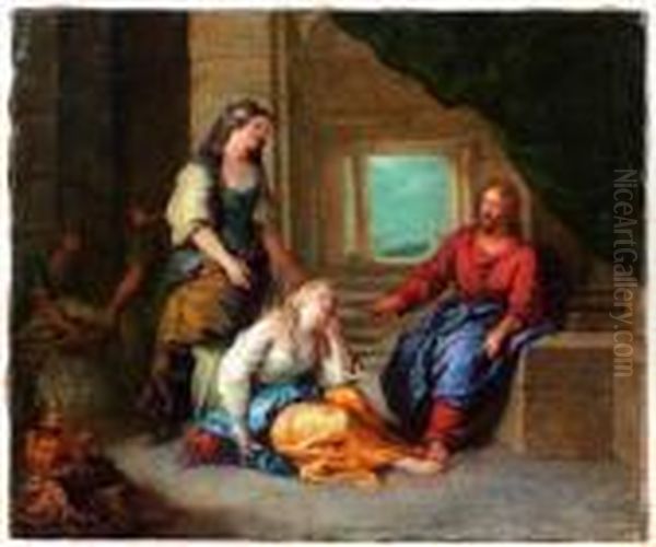 Jesus Chez Marthe Et Marie Oil Painting by Charles de Lafosse