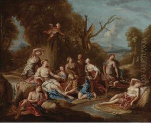 Diana And Her Nymphs Bathing Oil Painting by Charles de Lafosse