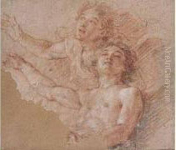 Etude De Deux Anges Pour La Chapelle Royale Du Chateau De
 Versailles Oil Painting by Charles de Lafosse