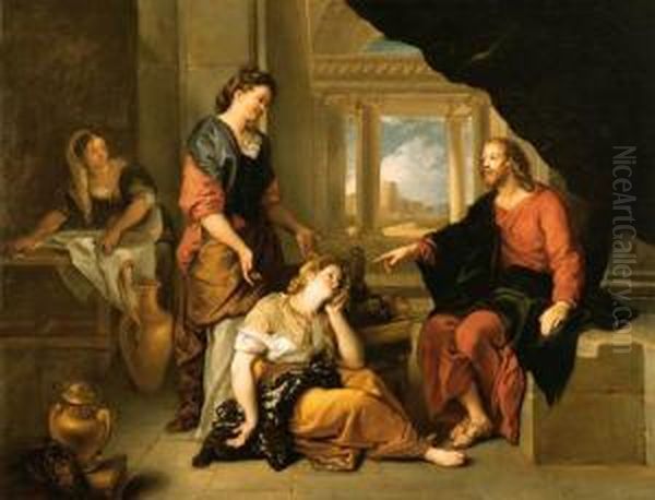 Christ In The House Of Martha And Mary Oil Painting by Charles de Lafosse