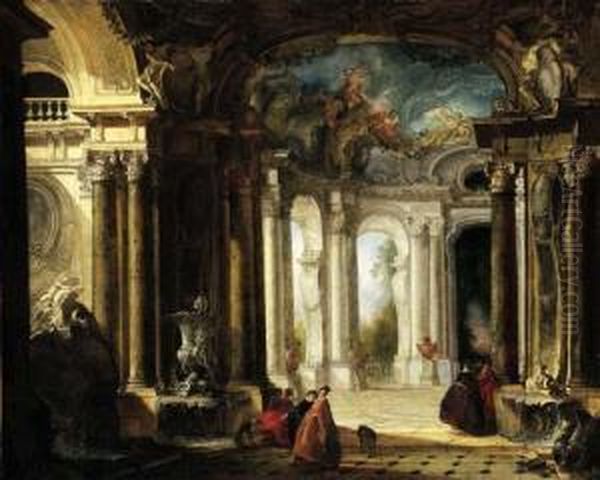 The Interior Of A Baroque Palace Oil Painting by Jacques de Lajoue