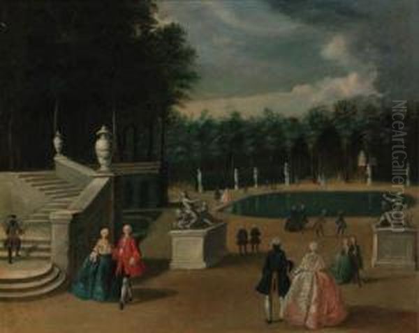 Elegant Company In A Park Oil Painting by Jacques de Lajoue