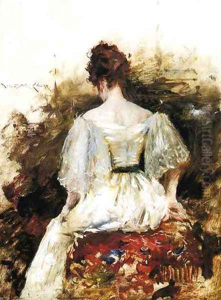 Portrait of a Woman: The White Dress Oil Painting by William Merritt Chase