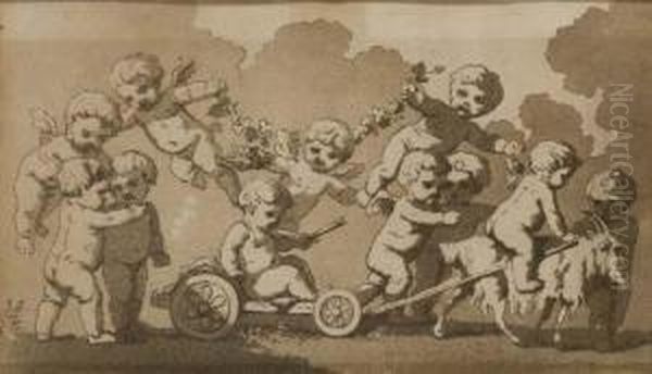 Putti Jouant Par Jean-claude-richard De Saint-non Oil Painting by Louis-Felix De Larue