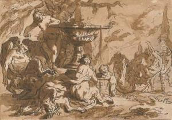 Une Scene De Bacchanale Avec Des Nymphes Oil Painting by Louis-Felix De Larue