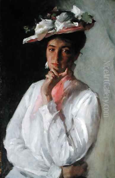 Woman in White, c.1910 Oil Painting by William Merritt Chase