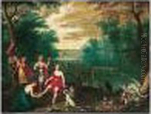 A Landscape With Diana And Her Nymphs Resting From The Hunt Oil Painting by Geeraert De Lavallee