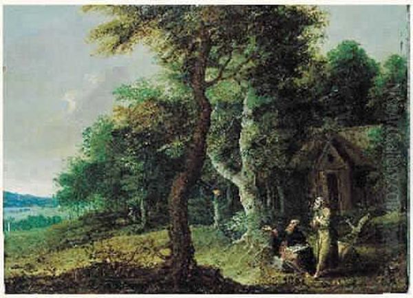 Saint Paul Et Saint Antoine Dans Un Paysage Oil Painting by Geeraert De Lavallee