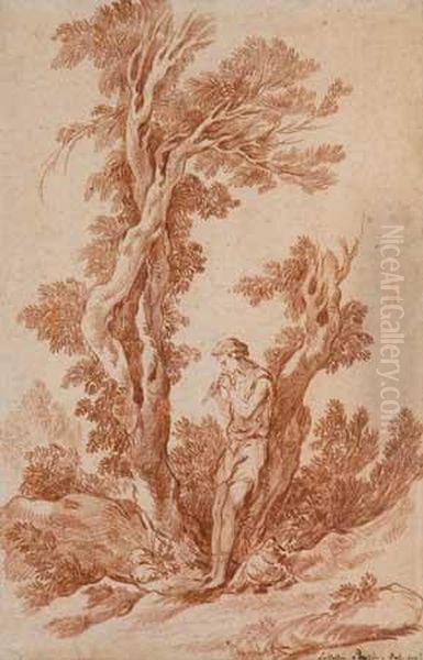 Landscape With A Shepherd Playing A Flute Oil Painting by Etienne de Lavallee-Poussin