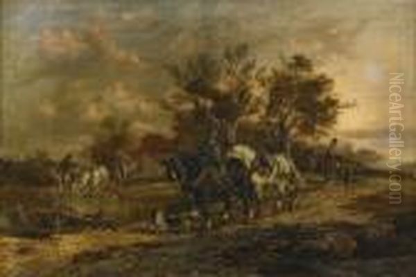 Ridande Sallskap Oil Painting by Alexis de Leeuw