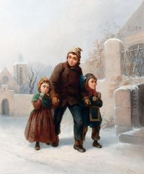 On The Way To School Oil Painting by Alexis de Leeuw