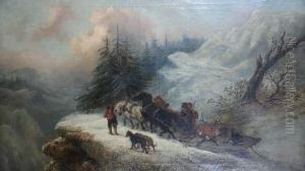 The Return From The Hunt In Winter Oil Painting by Alexis de Leeuw