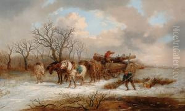 Winter Landscape With Horseand Carriage Oil Painting by Alexis de Leeuw