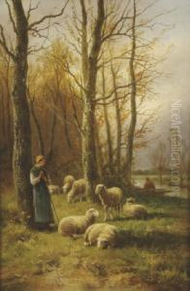 Figures With Sheep Oil Painting by Alexis de Leeuw