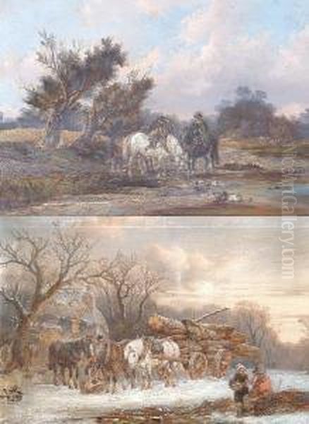 Autumn Landscape, And Another, Winter Landscape Oil Painting by Alexis de Leeuw