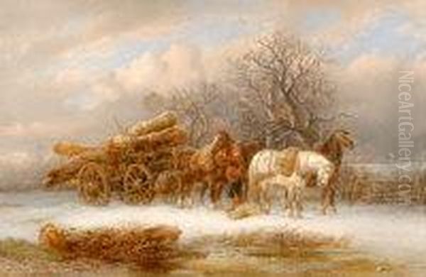 The Timber Wagon In Winter Oil Painting by Alexis de Leeuw