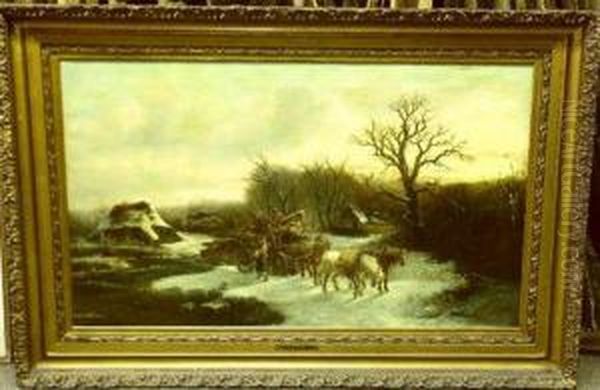 The Timber Wagon - Winter Oil Painting by Alexis de Leeuw