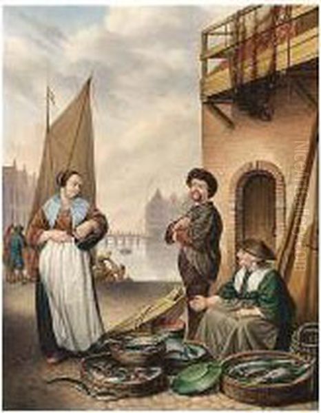 The Fishmonger Oil Painting by Adriaan de Lelie