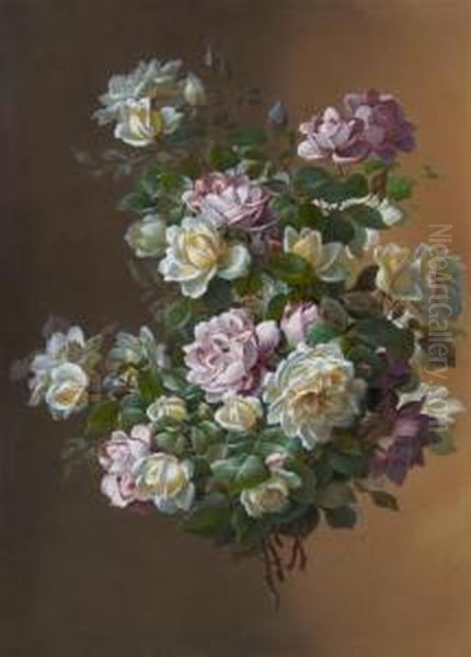 Pink And White Roses Oil Painting by Paul De Longpre