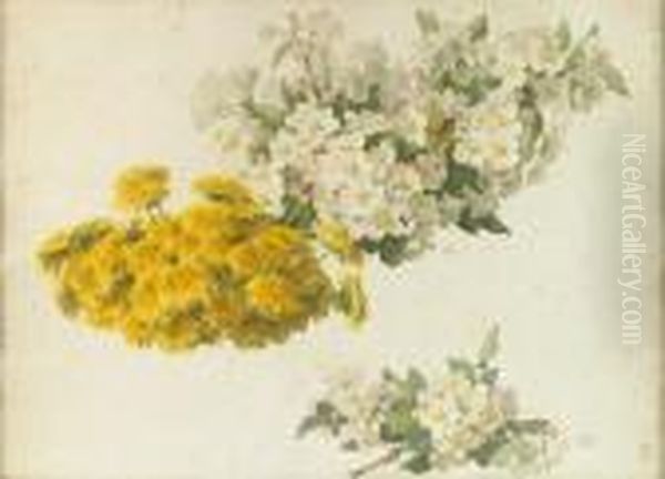 Study Of Apple Blossoms And Dandelions Oil Painting by Paul De Longpre