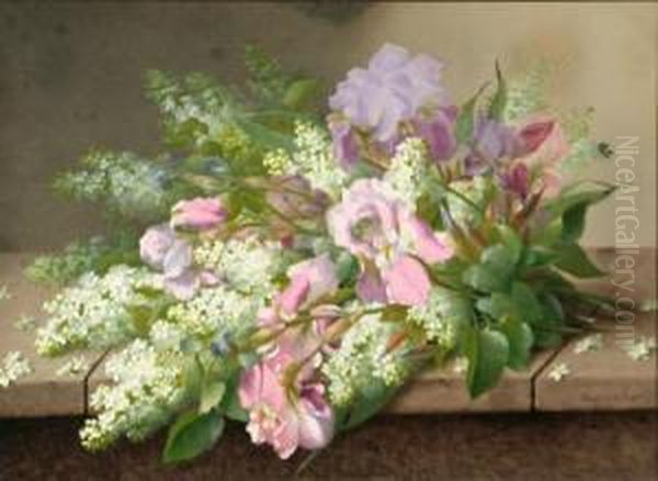 Still Life Of Flowers On A Stone Ledge Oil Painting by Paul De Longpre