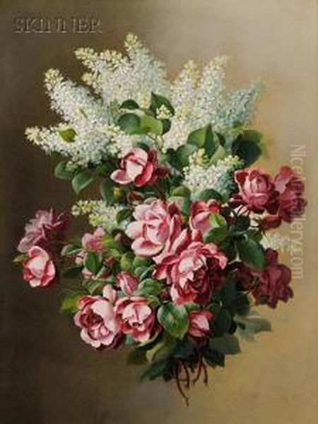 Still Life With Lilacs And Pink Roses Oil Painting by Paul De Longpre