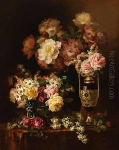 Still Life With Roses Oil Painting by Paul De Longpre