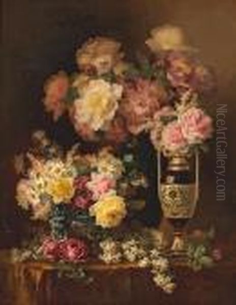 Still Life With Roses Oil Painting by Paul De Longpre