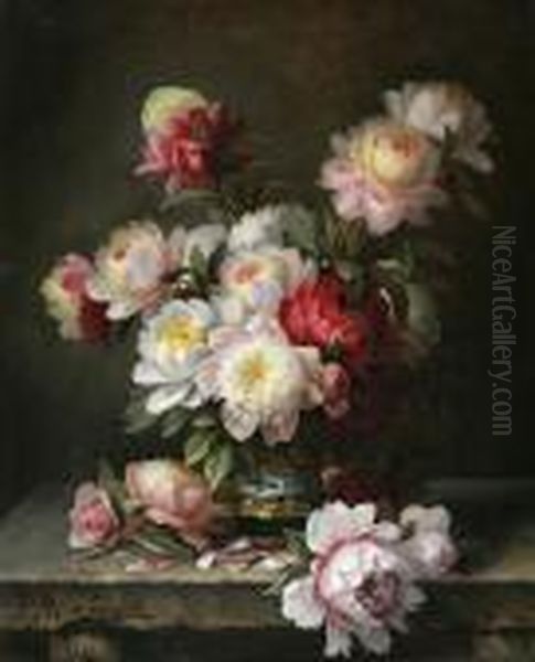 Peonys In A Vase Oil Painting by Paul De Longpre