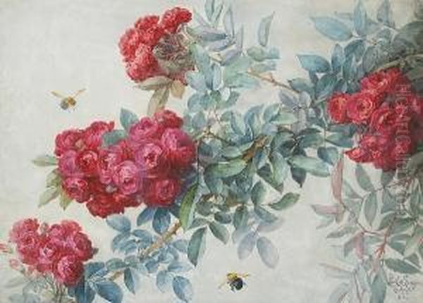 Red Roses And Bumblebees Oil Painting by Paul De Longpre