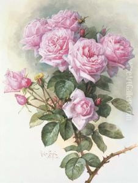 Roses And Bumblebees Oil Painting by Paul De Longpre