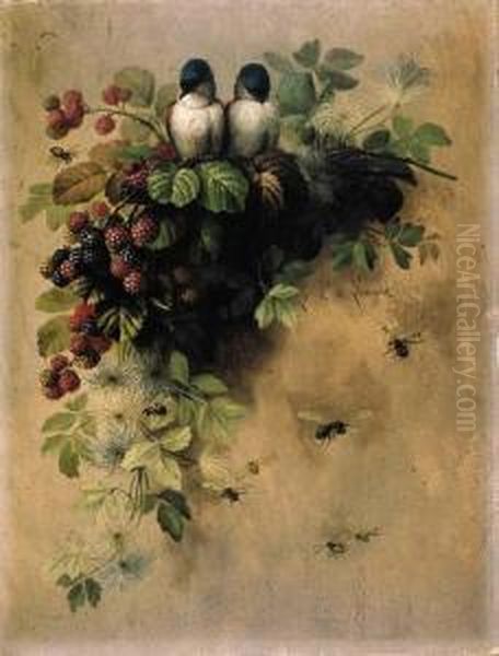 Birds, Bees And Berries Oil Painting by Paul De Longpre