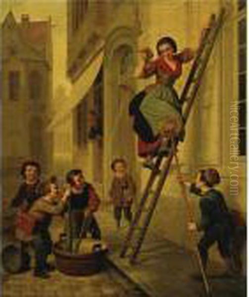 Mischievous Boys Oil Painting by Basile De Loose