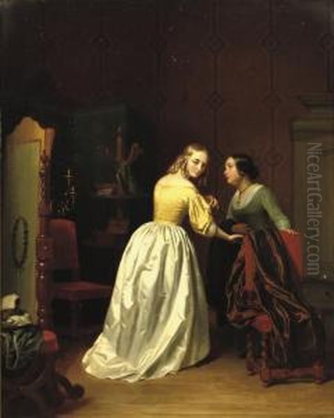 At The Dressmakers Oil Painting by Basile De Loose