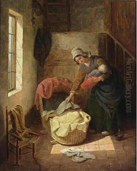 The Caring Mother Oil Painting by Basile De Loose