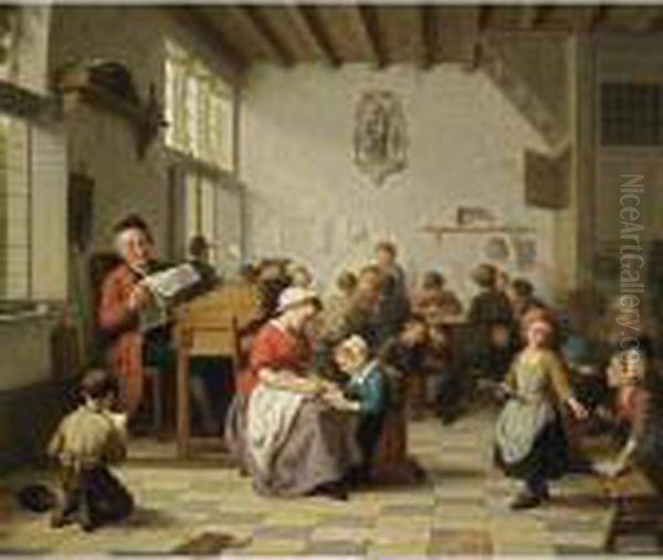 The Village School - Playtime Oil Painting by Basile De Loose