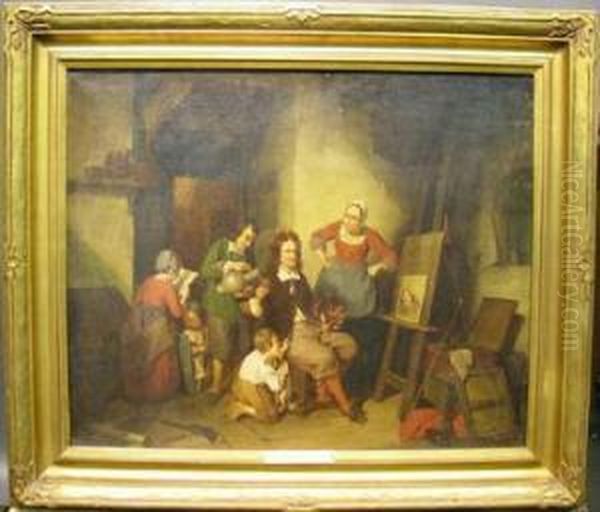 Jan Steen And His Family Oil Painting by Basile De Loose