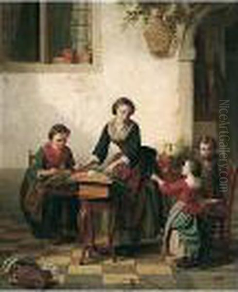 The Lace Makers Oil Painting by Basile De Loose