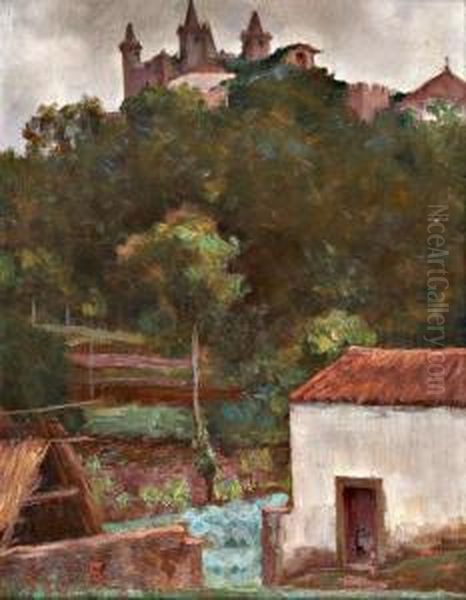 Paisagem - Castelo De Vila Da Feira Oil Painting by Arthur Jose Souza De Loureiro