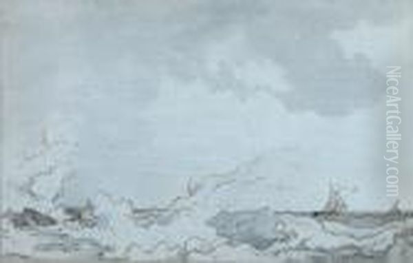 Fishing Boats Off The Isle Of Wight In A Rough Sea Oil Painting by Loutherbourg, Philippe de