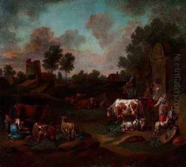 Campagna Romana Con Armenti E Contadini Oil Painting by Loutherbourg, Philippe de