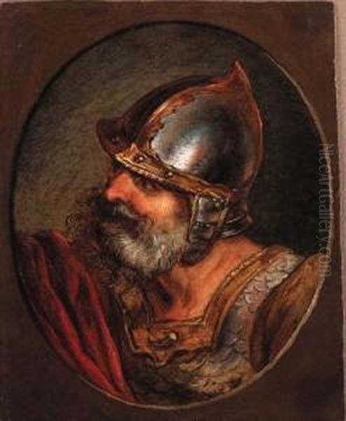 Head Of A Roman Soldier, In A Painted Oval
Signed And Dated 'p.de Loutherbourg.pinx 1769.' Oil Painting by Loutherbourg, Philippe de