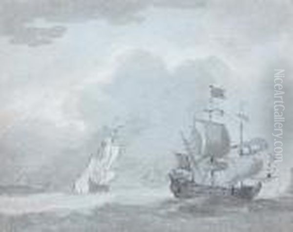 Shipping In A Stiff Breeze Oil Painting by Philip Jacques de Loutherbourg