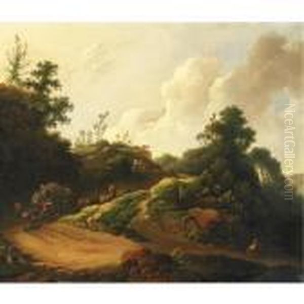 Waggoners On A Road Oil Painting by Philip Jacques de Loutherbourg