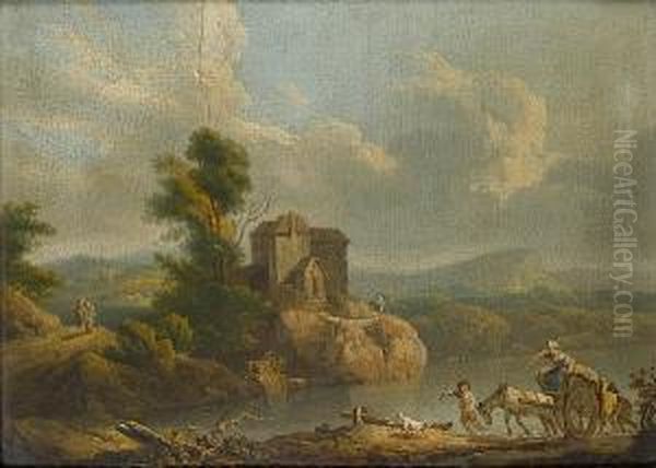 A River Landscape With A Horse 
And Cart Foundering On A Country Path; And A Wooded Landscape With A 
Horse And Cart Fording A River Oil Painting by Philip Jacques de Loutherbourg