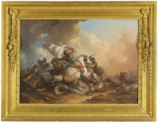 A Cavalry Battle Oil Painting by Philip Jacques de Loutherbourg