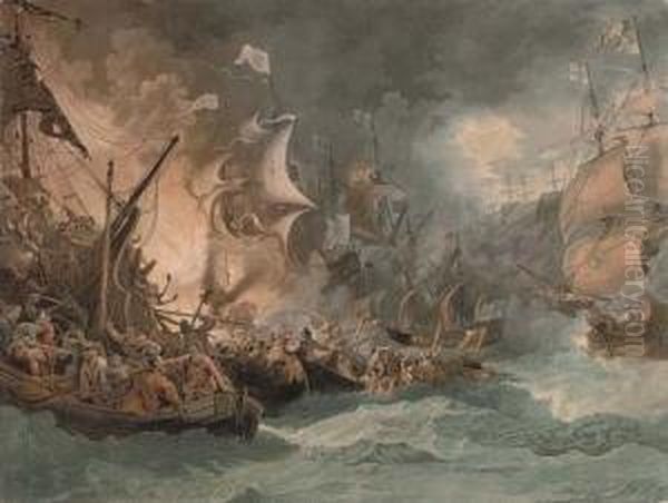 Destruction Of The Spanish Armada, By Stadler And Pollard Oil Painting by Philip Jacques de Loutherbourg