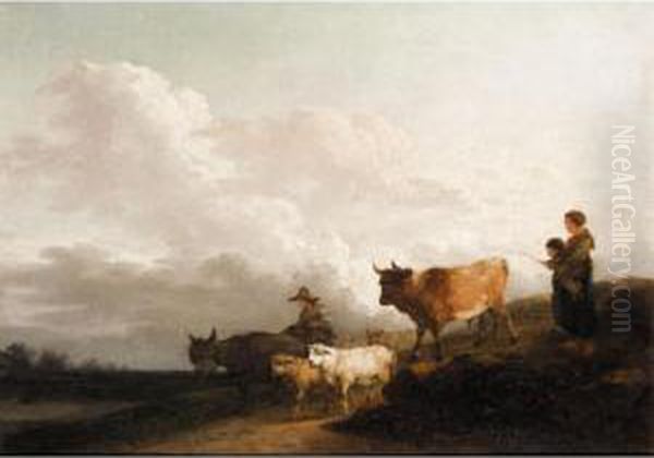 Tending The Herd Oil Painting by Philip Jacques de Loutherbourg